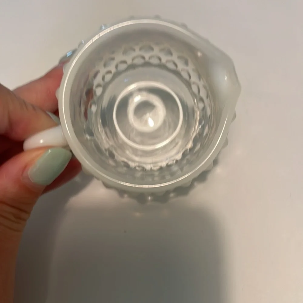 Vintage opalescent French white hobnail milk glass creamer